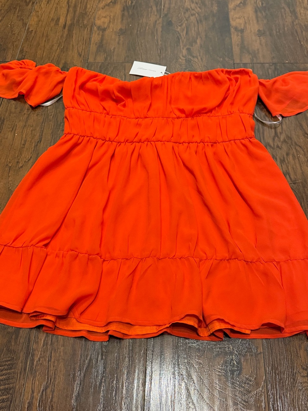 NWT Lovers +‎ Friends Carson Mini Dress Ruffle Off Shoulder Blood Orange Size XL